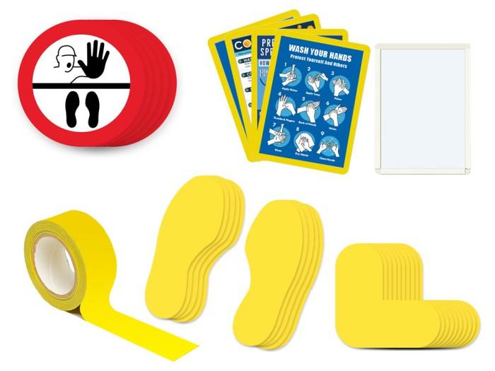 Kit 3B - Stop Sign without text, Marking Tape, Marking Tape, L-Shaped Floor Markers, Adhesive Frames and Footprints for Coronavirus Covid-19 Social Distancing - 1