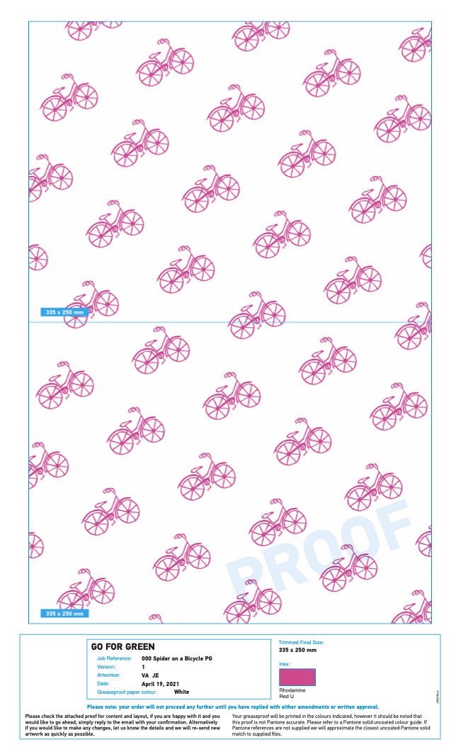 2000 x Spider on a Bicycle Custom Printed Greaseproof Paper Sheets - CSTM-SPD-GREASE - 2