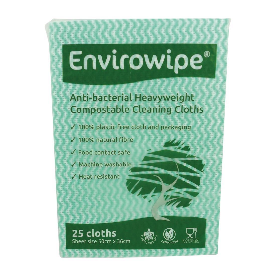 EcoTech Envirowipe Antibacterial Compostable Cleaning Cloths Green (25 Pack) - FA211  - 3