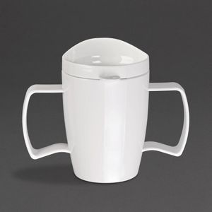 Olympia Kristallon Heritage Double-Handled Mugs with Lids White 300ml (Pack of 4) - DW715  - 1