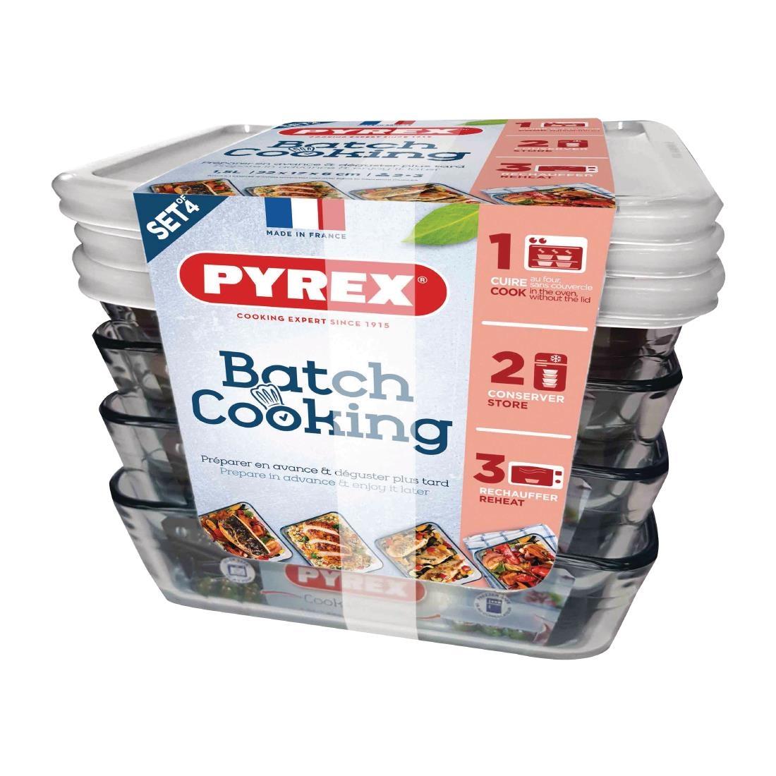 Pyrex Batch Cooking Cook & Freeze Food Storage Glass Containers Set Of 4 1.5 Ltr - FS360  - 2