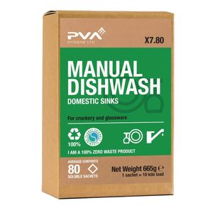 PVA Hygiene Manual Dishwash Detergent Soluble Sachets (80 Sachets) - FE757  - 1