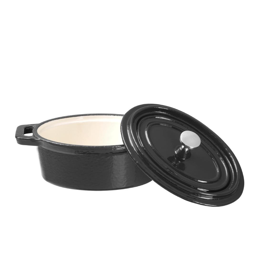 Vogue Cast Iron Oval Mini Pot Black - Y264  - 3