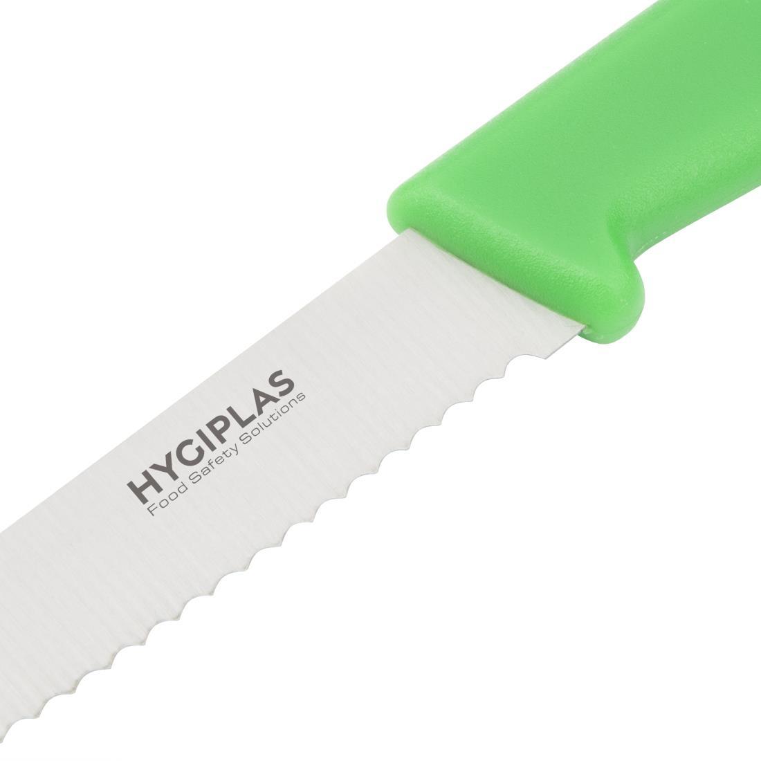 Hygiplas Serrated Tomato Knife Green 100mm - CF898 - Buy Online at Nisbets