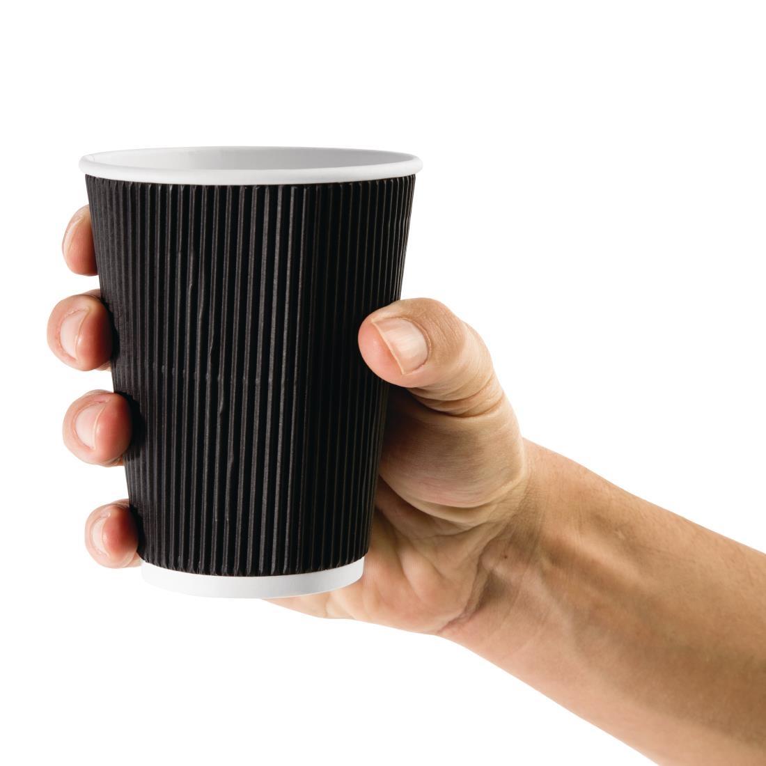 Fiesta Recyclable Coffee Cups Ripple Wall Black 340ml / 12oz (Pack of 500) - CM544  - 3