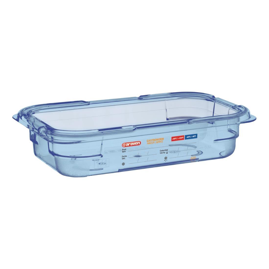 Araven ABS Food Storage Container Blue GN 1/4 65mm - GP574  - 1