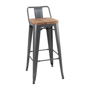 Bolero Bistro Backrest High Stools with Wooden Seat Pad Gun Metal (Pack of 4) - FB624  - 1