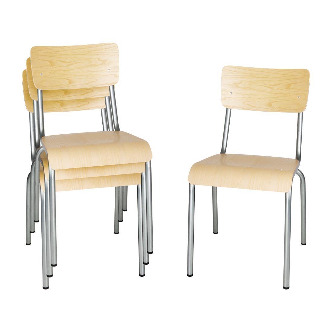 Bolero Cantina Side Chairs with Wooden Seat Pad and Backrest Galvanised (Pack of 4) - FB946  - 6