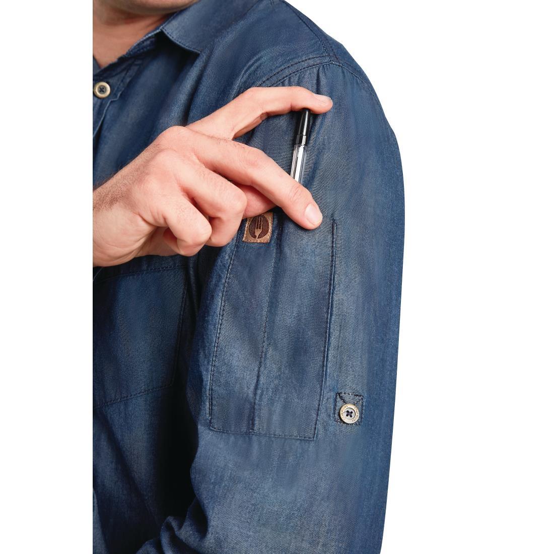 Chef Works Urban Detroit Long Sleeve Denim Shirt Blue S - B776-S  - 4