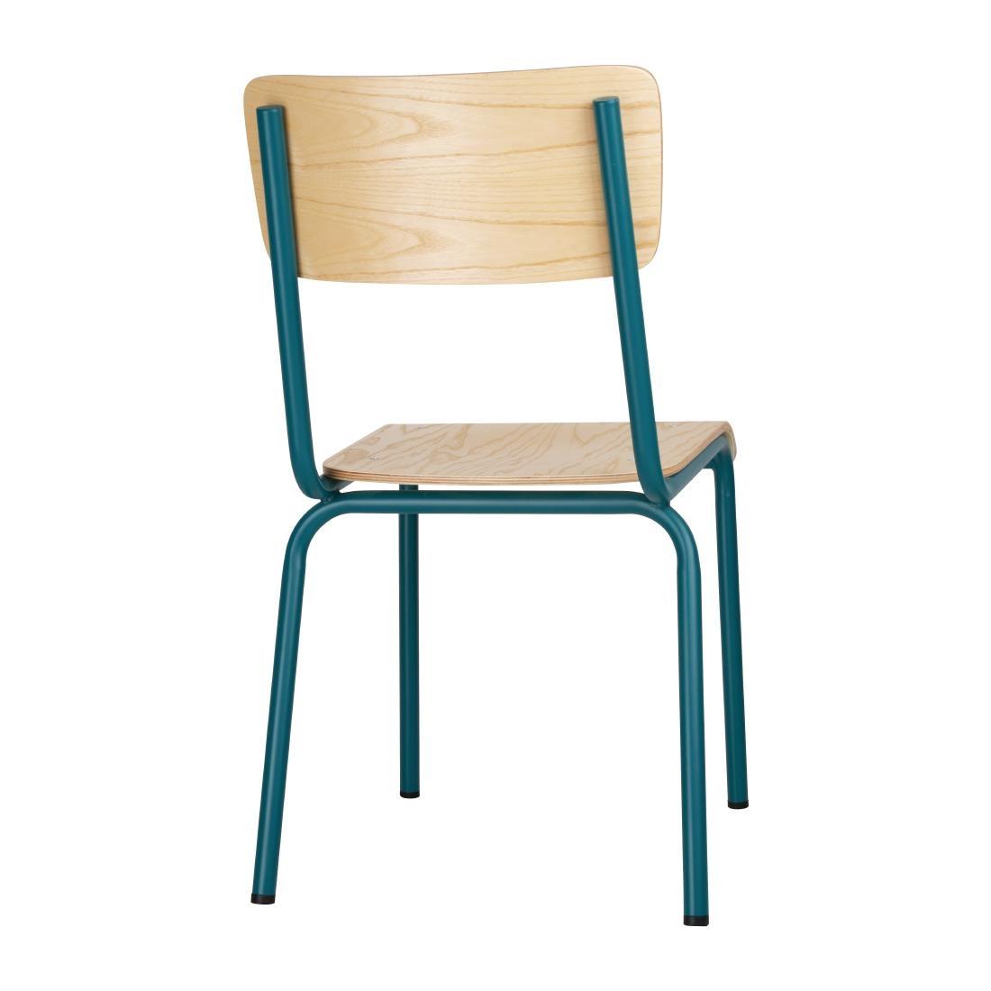 Bolero Cantina Side Chairs with Wooden Seat Pad and Backrest Teal (Pack of 4) - FB944  - 3