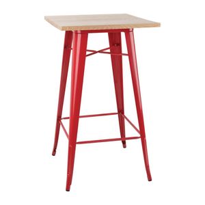 Bolero Bistro Bar Table with Wooden Top Red (Single) - FB598  - 1