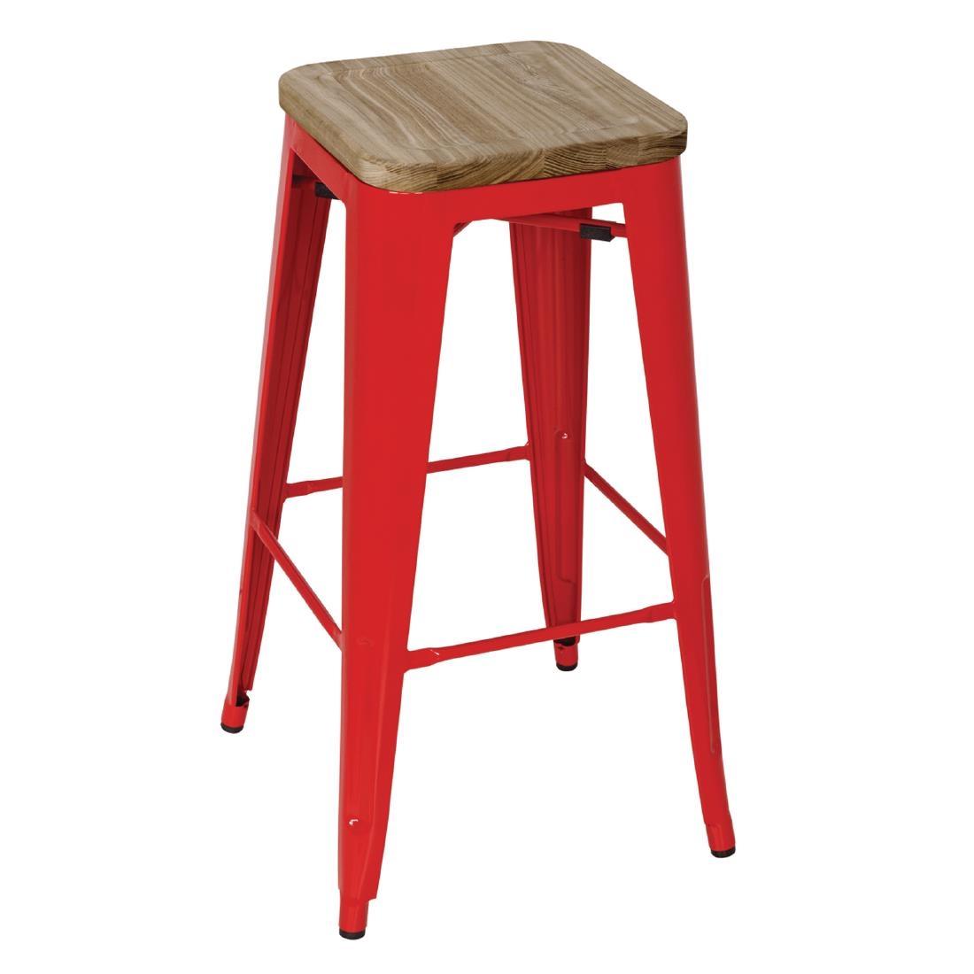 Bolero Bistro High Stools with Wooden Seat Pad Red (Pack of 4) - GM641  - 1