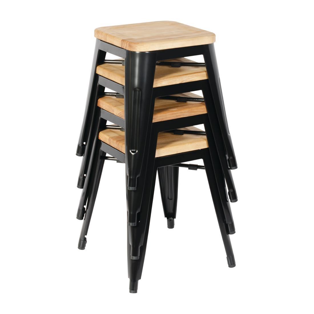 Bolero Bistro Low Stools with Wooden Seat Pad Black (Pack of 4) - GM635  - 3