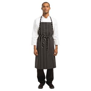 Chef Works Premium Woven Bib Apron Black and White Stripe - B248  - 1