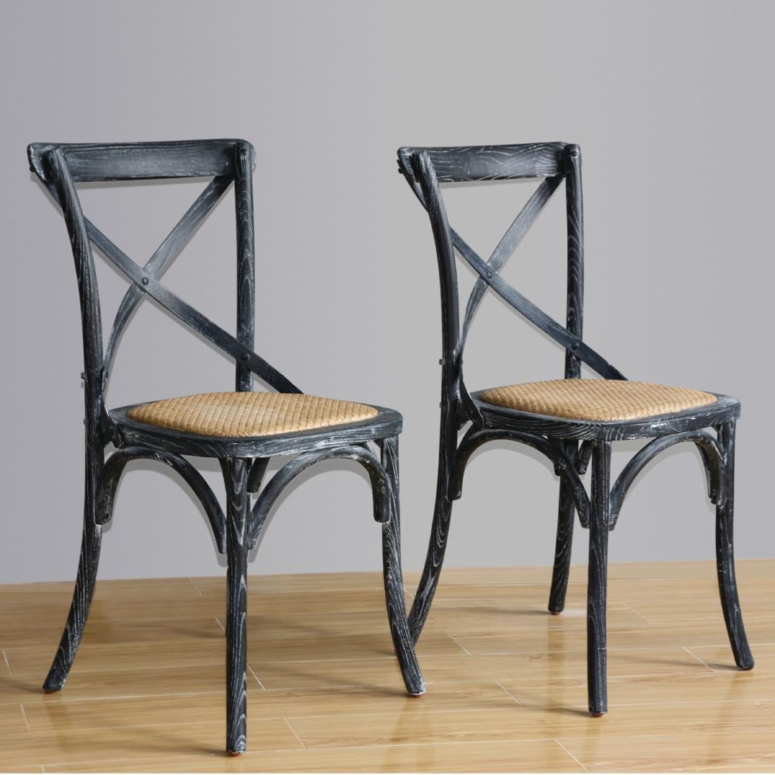 GG654 - Bolero Wooden Dining Chair with Cross Backrest Black Wash Finish (Box 2) - GG654  - 3