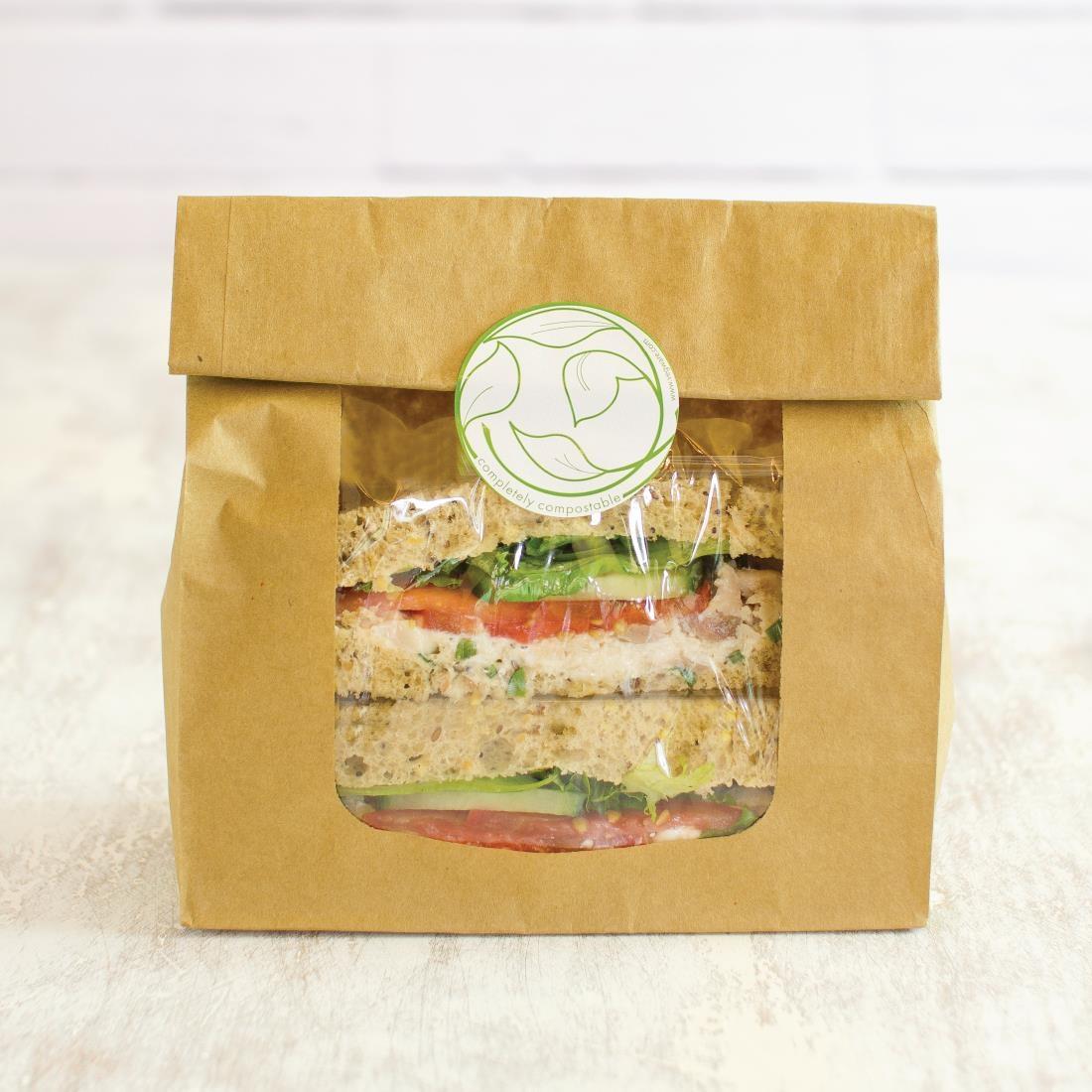 Vegware Compostable Kraft Sandwich Bags With NatureFlex Window (Pack of 250) - DW636  - 6