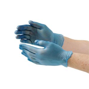 Vogue Powder-Free Vinyl Gloves Blue Large (Pack of 100) - CF403-L  - 1