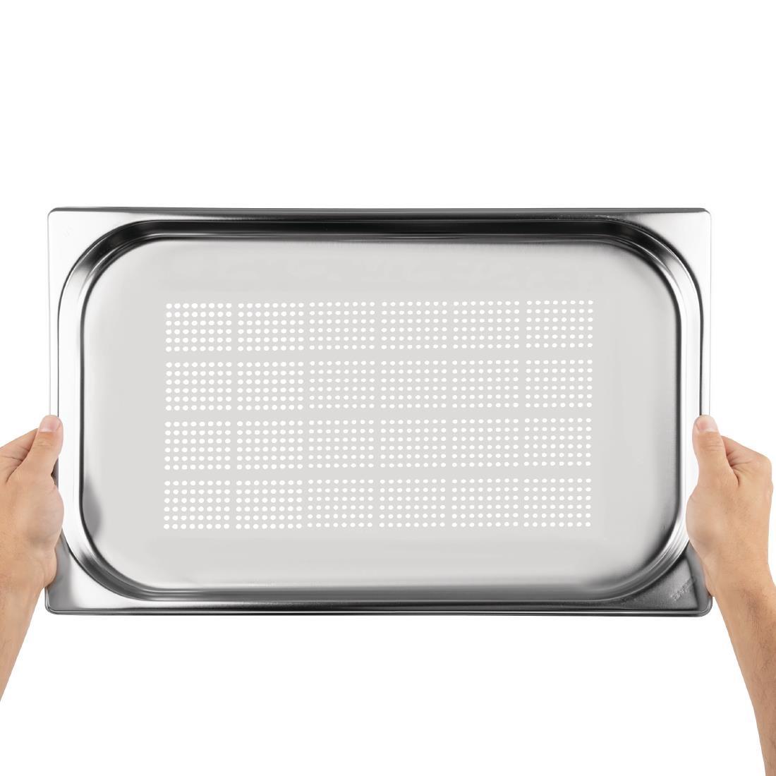 Vogue Stainless Steel Perforated 1/1 Gastronorm Pan 20mm - K827  - 4