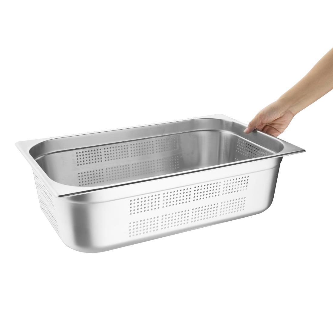 Vogue Stainless Steel Perforated 1/1 Gastronorm Pan 150mm - K842  - 2