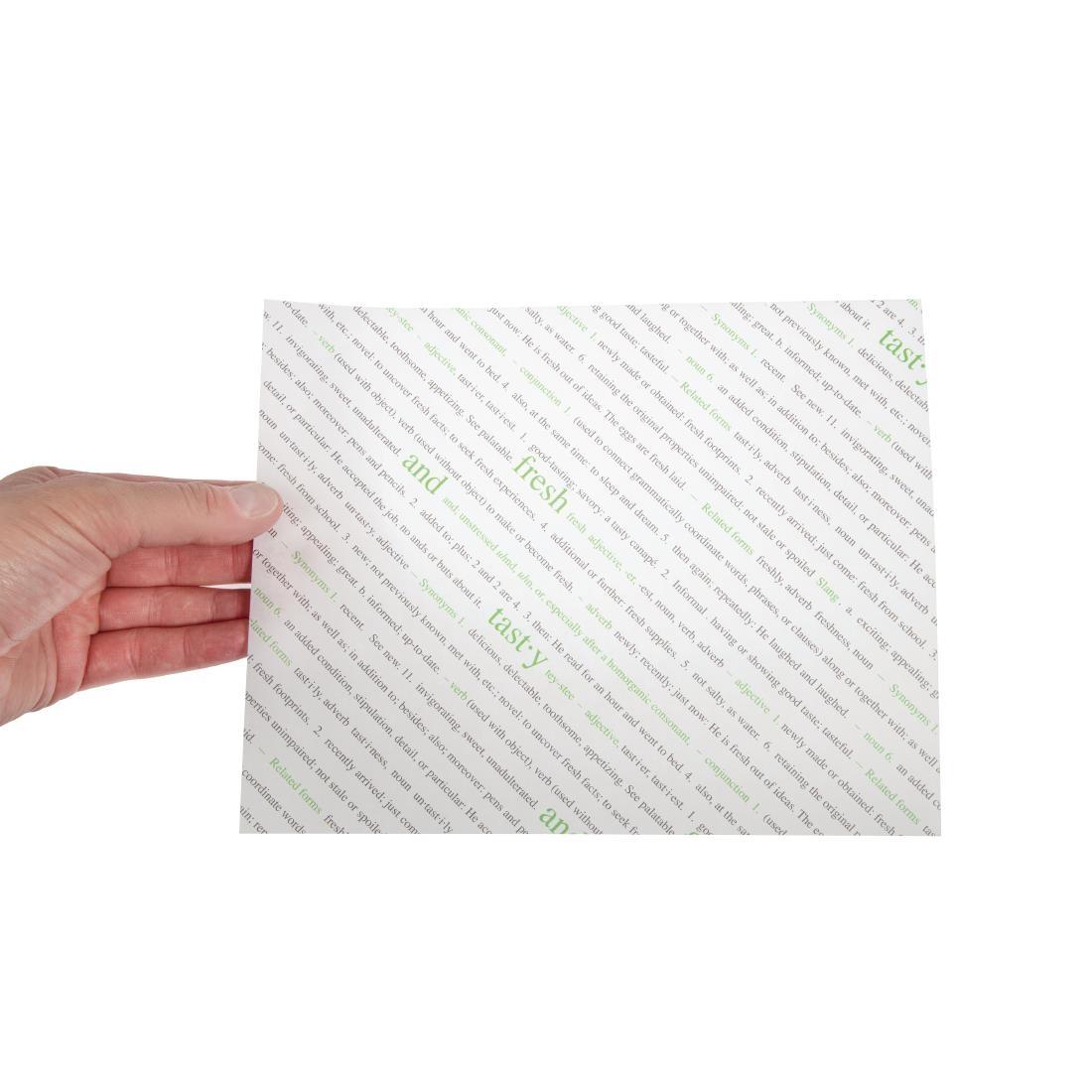 Greaseproof Paper Sheets Fresh and Tasty Print 255 x 203mm (Pack of 500) - GK975  - 2