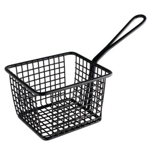 Olympia Large Square Chip Presentation Basket With Handle Black - CS316  - 1