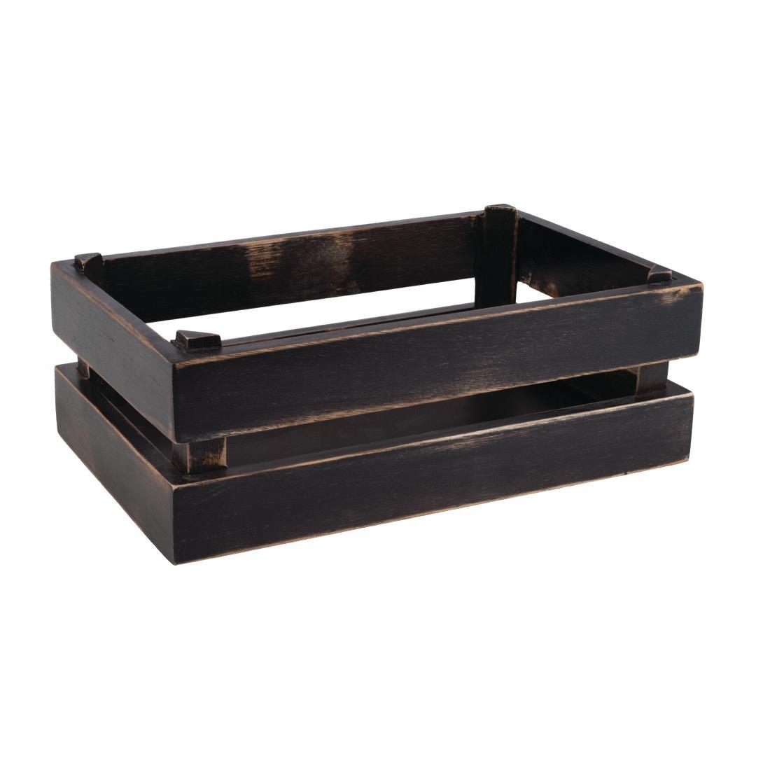 APS Superbox Wooden Buffet Crate Black Vintage 1/4 GN - FE980  - 1