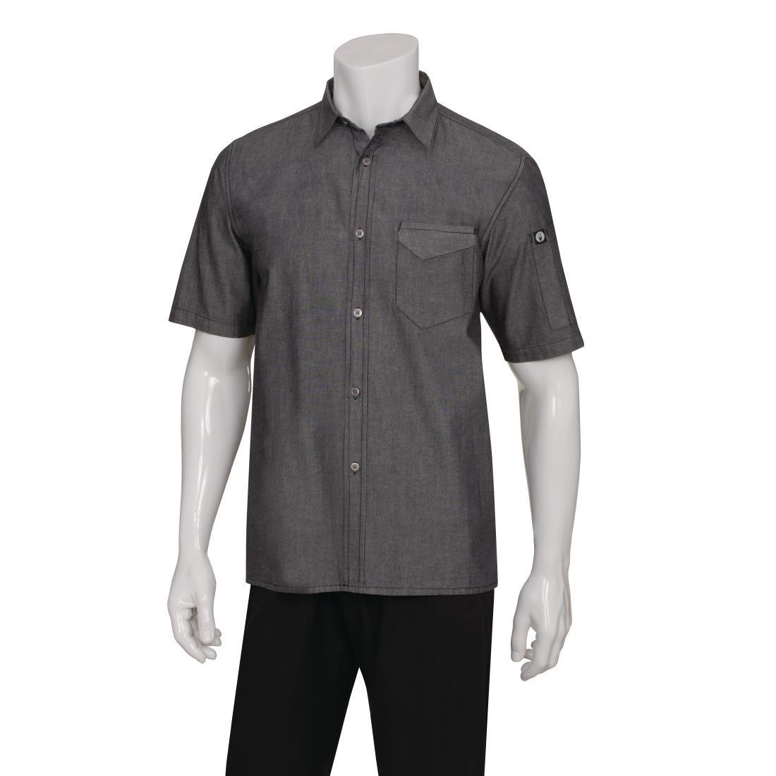 Chef Works Unisex Detroit Denim Short Sleeve Shirt Black L - B075-L  - 2