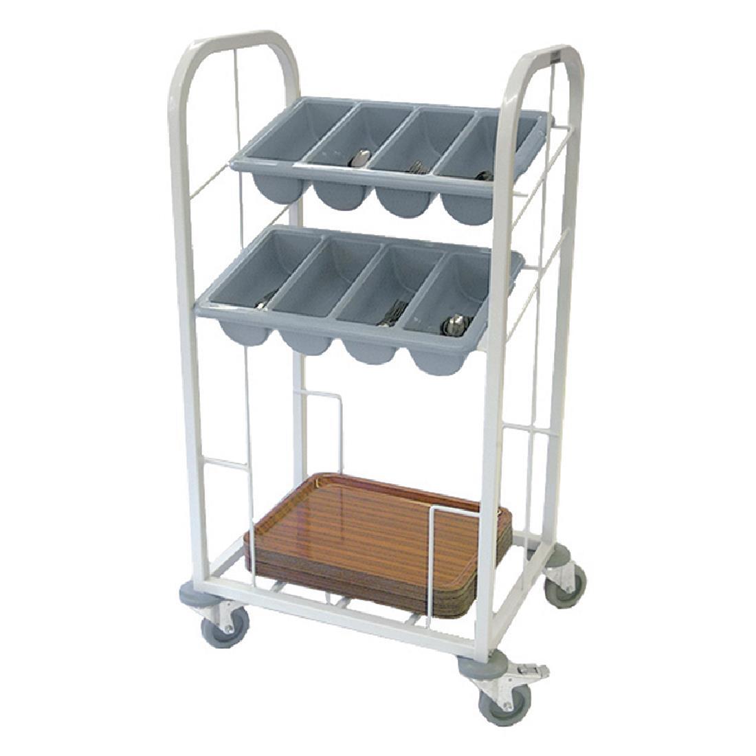 Craven Steel Two Tier Cutlery and Tray Dispense Trolley - GG139  - 1