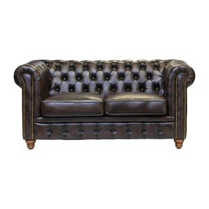 Chesterfield Leather Two-Seater Sofa Antique Brown