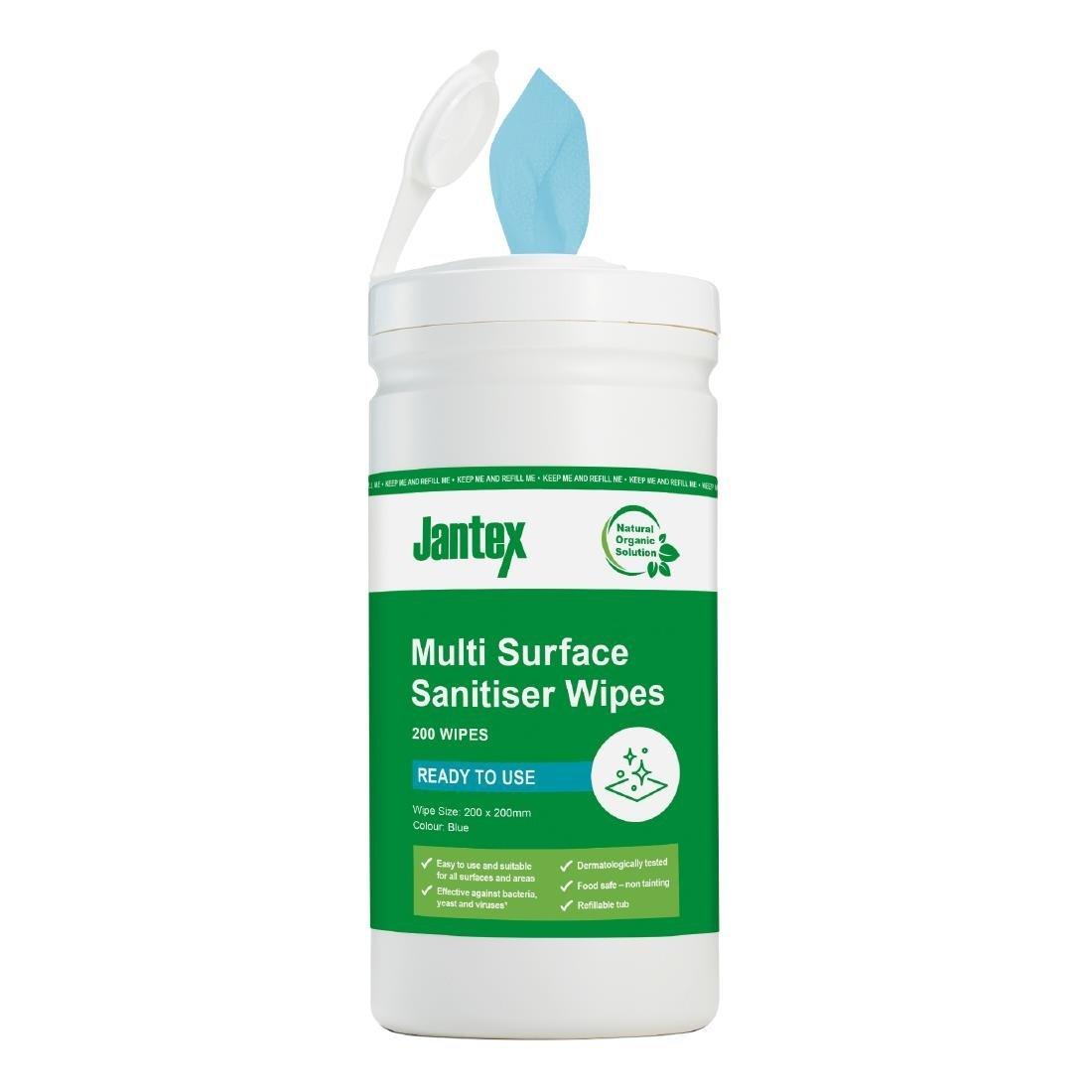 Jantex Green RTU Surface Sanitiser Wipes Starter Tub 200mm (Pack of 200)