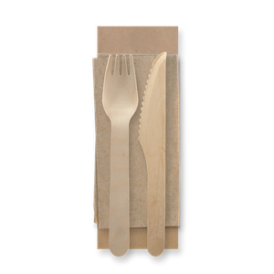 BioPak 16cm Coated Wooden Knife, Fork & Napkin Packs | FSC™ Certified (Case of 250) - HY-16KFN-COATED-250-UK - 1