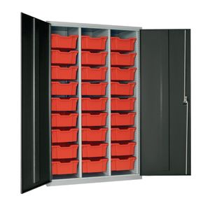 27 Tray High-Capacity Storage Cupboard - Dark Grey with Red Trays - HR681 - 1