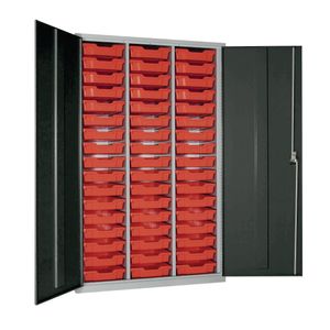51 Tray High-Capacity Storage Cupboard - Dark Grey with Red Trays - HR669 - 1
