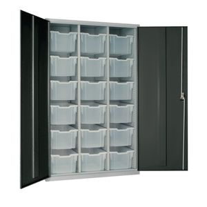 18 Tray High-Capacity Storage Cupboard - Dark Grey with Transparent Trays - HR689 - 1