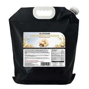 JM Posner Liquid White Chocolate Hazelnut Sauce Spout Bag (5kg) - DX520 - 1