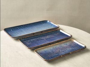 Terra Porcelain Aqua Blue Narrow Rectangular Platter 36 x 16.5cm (Pack of 3) - 3
