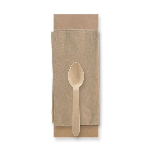 BioPak 14cm Coated Wooden Teaspoon & Napkin Packs | FSC™ Certified (Pack of 250) - HY-14TSN-COATED - 1