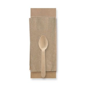 BioPak 14cm Coated Wooden Teaspoon & Napkin Packs | FSC™ Certified (Pack of 250) - HY-14TSN-COATED - 1