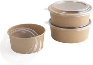 Box Of 300 (6 Bags Of 50) Round Brown Kraft Cardboard Salad Bowls Ø 150 Mm 100 Cl - 707933 - 1