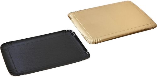 Box Of 100 (4 Packets Of 25) Foil Cardboard Trays 2 Sides Black/gold 28x19cm - 930451 - 1