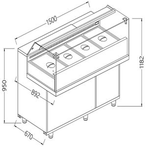 Diamond VB15XG/R Saladette Snack Bain Marie Display Counter with Understorage, 1500mm - VB15XG-R - 1