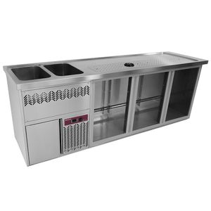 Diamond KBR-32G Bar Counter with 3 Compartments, Draining Board and 2 Left Side Sinks - KBR-32G - 1
