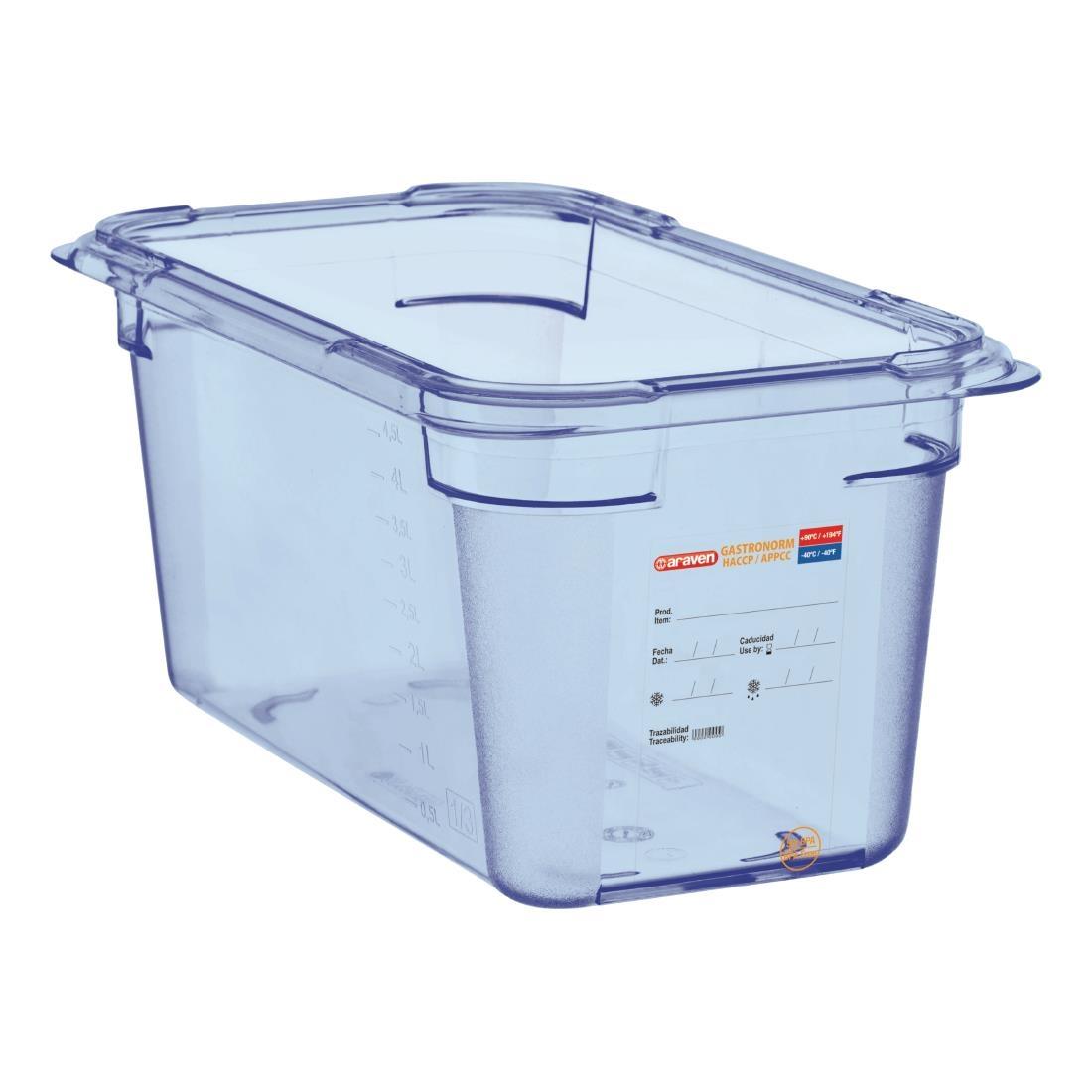 Araven ABS Food Storage Container Blue GN 1/4 150mm - GP576  - 1