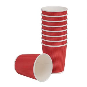 Fiesta Recyclable Coffee Cups Ripple Wall Red 225ml / 8oz (Pack of 500) - GP427  - 2