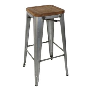 Bolero Bistro High Stools with Wooden Seat Pad Galvanised Steel (Pack of 4) - GM638  - 1