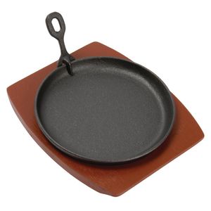 Olympia Cast Iron Round Sizzler with Wooden Stand - CC311  - 1