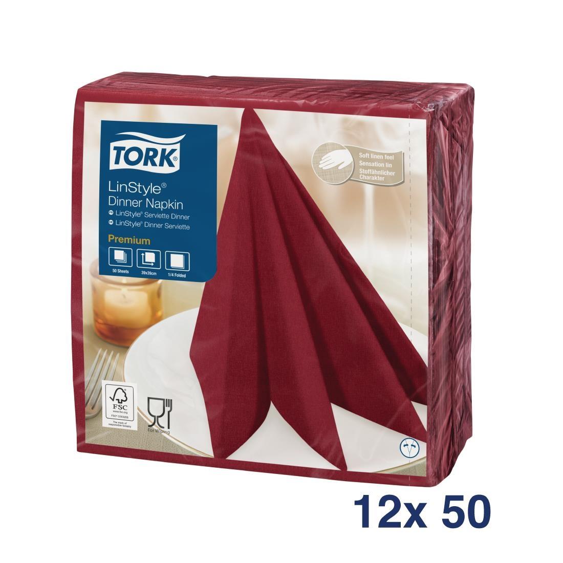 Tork Premium Linstyle Dinner Napkin Burgundy 40x40cm 1/4 Fold (Pack of 600) - DP183  - 1
