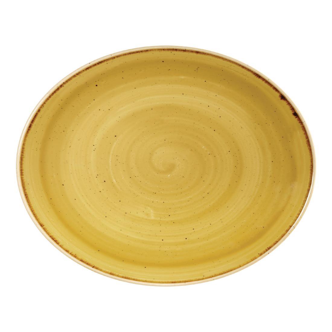Churchill Stonecast Oval Coupe Plate Mustard Seed Yellow 192mm (Pack of 12) - CN314  - 1