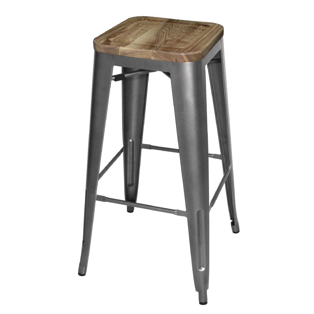 Bolero Bistro High Stools with Wooden Seat Pad Gun Metal (Pack of 4) - GM639  - 1