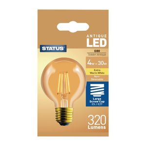 Status 320 Lumens Globe Golden Light Bulb Crystalite Antique LED G80 ES 4w - FW526  - 1